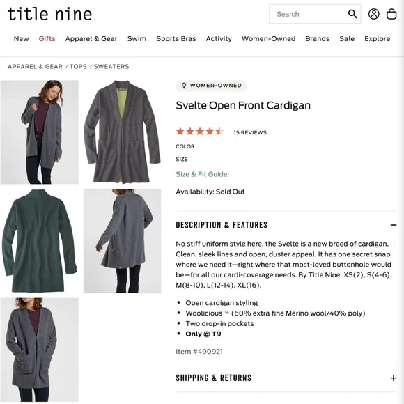 Title nine Svelte Open Front Cardigan, size large, excellent condition - Picture 11 of 11